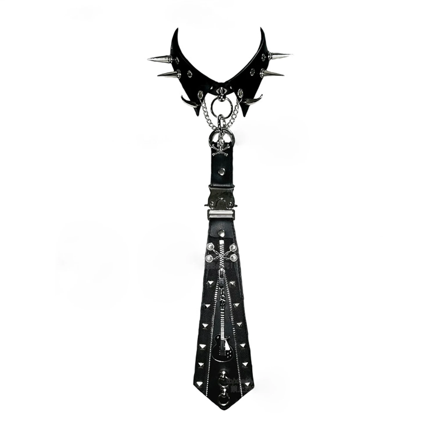 Goth Punk Spiked Collar Choker Tie Heavy Duty Metal Guitar Rivet PU Leather Neck Necklace Emo Alt Y2K Cosplay Costume Accessory