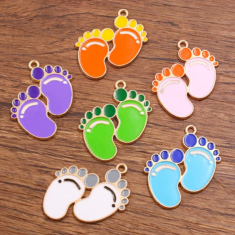 10Pcs New Foot Enamel Charms Baby Born Footprint Souvenir Pendants for Making DIY Handmade Findings Accessories Necklace Jewelry