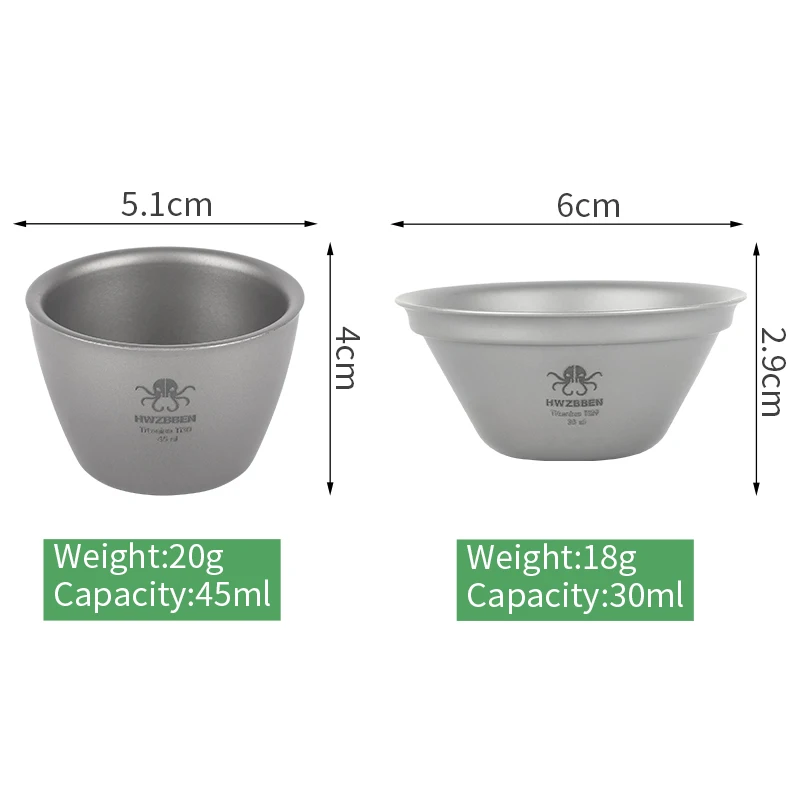 HWZBBEN Ti29 Ti30 Titanium Tea Cup Outdoor Ultralight Double-Wall TeaCup Portable Picnic Cookware for Hiking Drinking Accessory