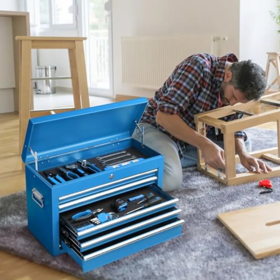 24 Portable Tool Box for workshop use, steel construction, black finish, stackable and lockable drawers