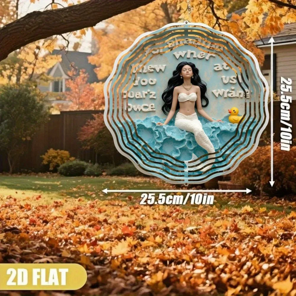 Mermaid Metal Wind Spinner 2D Flat 10in 360 Rotating Bathroom Spa Decor Hanging Ornament Relaxing Gift for Bathtub Duck Christma - view 2