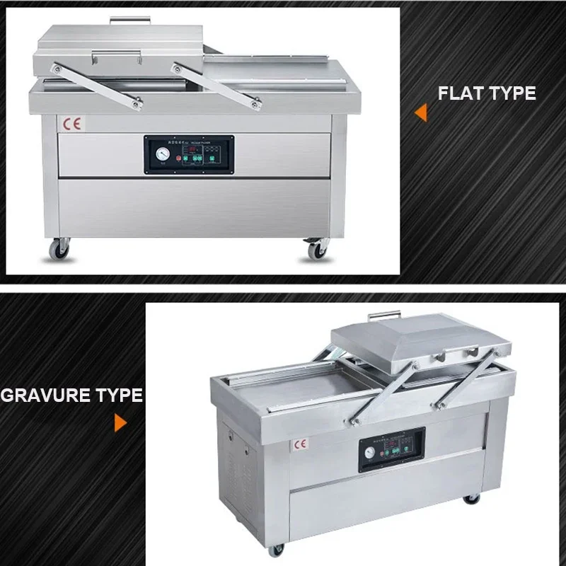 Double Chamber Automatic Vacuum Packaging Machine, Food Tray Sealer for Coffee, Rice, Fruit Vacuum Packing