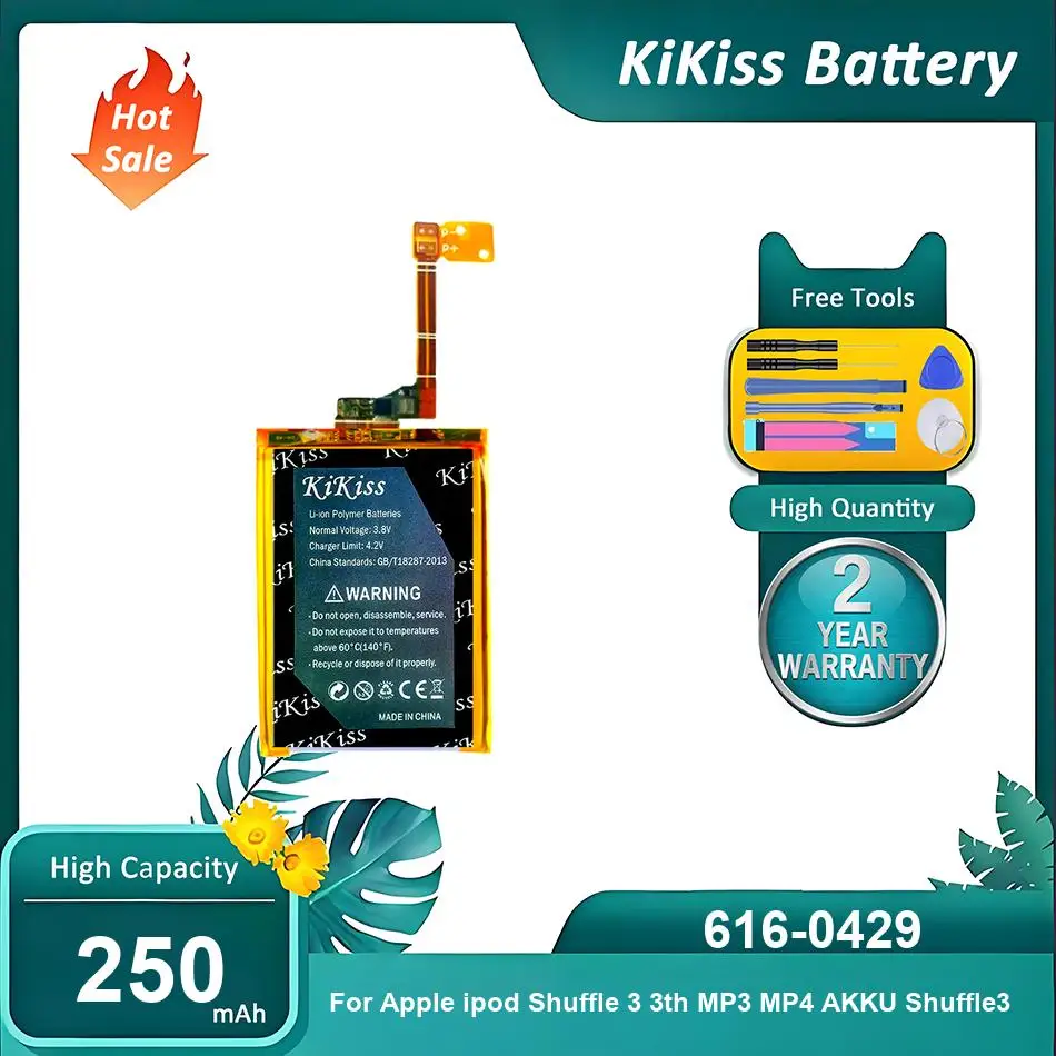 Batería KiKiss para Apple iPod Shuffle 3 3th MP3 MP4 AKKU Shuffle3,616-0429,250mAh