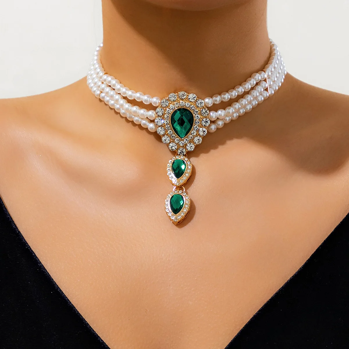 DIEZI Luxury Imitation Pearl Necklace Bracelet Vintage Water Drop Stone Beads Jewelry Sets Elegant Wedding  Party New Jewelry