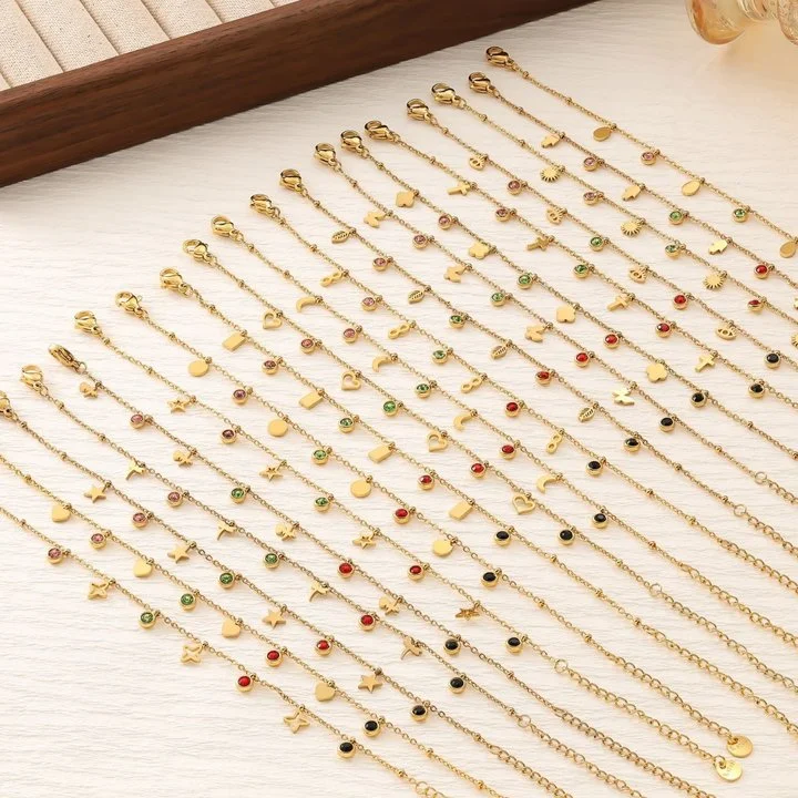 

18K Gold Plated Stainless Steel Bracelets with Colorful Zircons Random Styles Unique Adjustable Length Ideal for Gifting & Daily