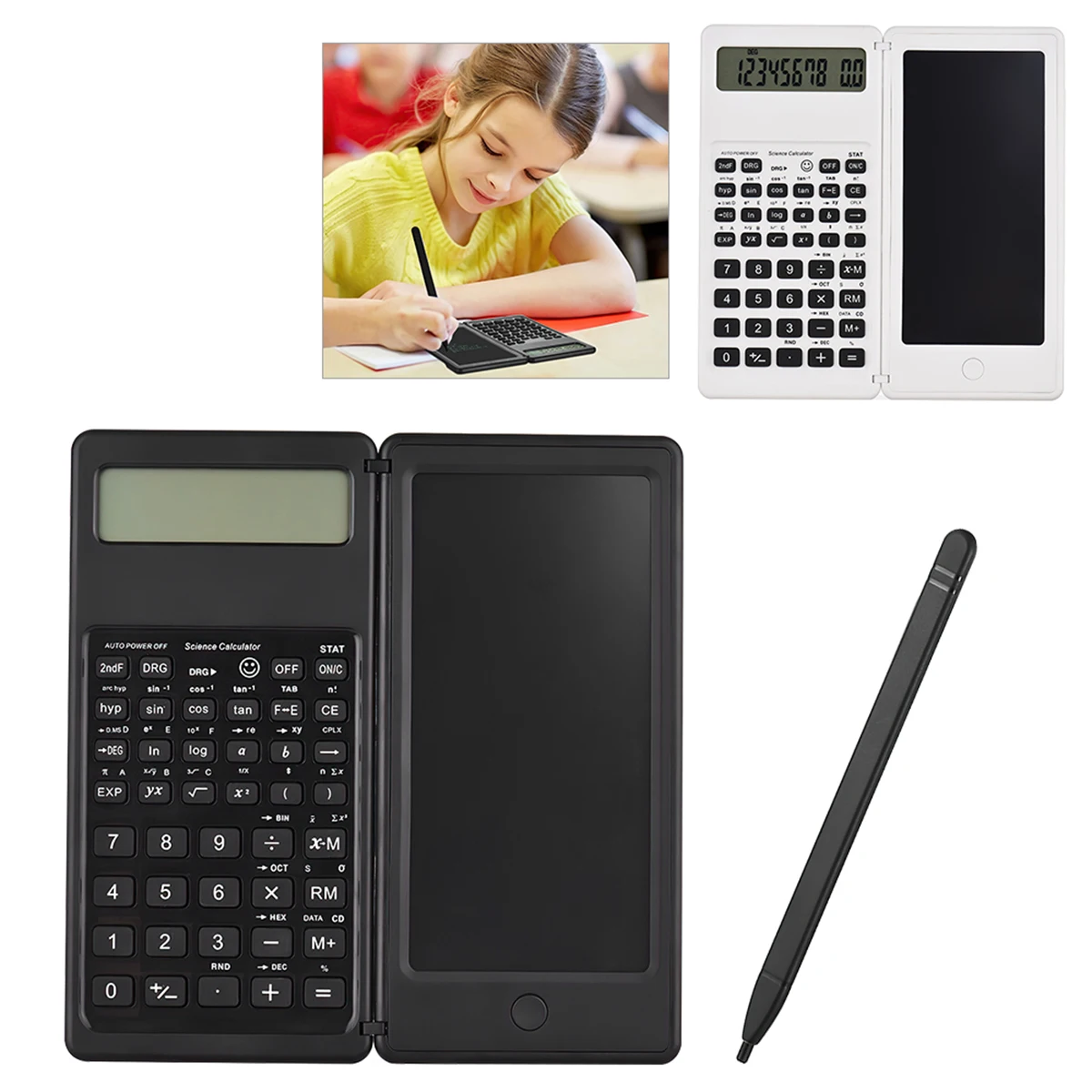 Calculadora científica plegable 2 en 1 con tableta de escritura, bloc de dibujo digital, ideal para uso en oficina, negocios y escolares