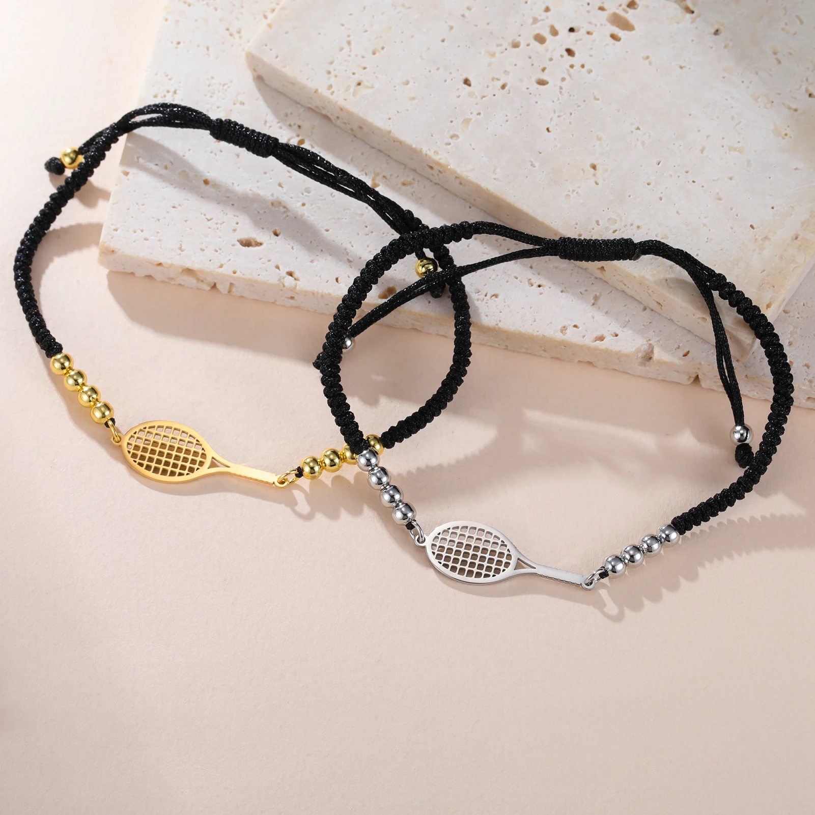 Ball Tennis Bracelet Gift for Woman Men Couple Friend Bangle Gold Color Stainless Steel Red Black Rope Chain Jewelry view 5