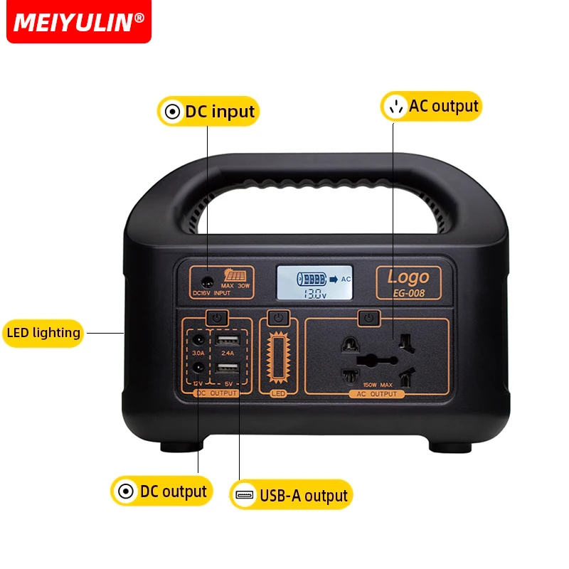 야외 캠핑 보조베터리 휴대용 파워 스테이션, 태양열 발전기, USB AC 외부 예비 배터리 충전기, 150W, 144Wh, 220V, 110V