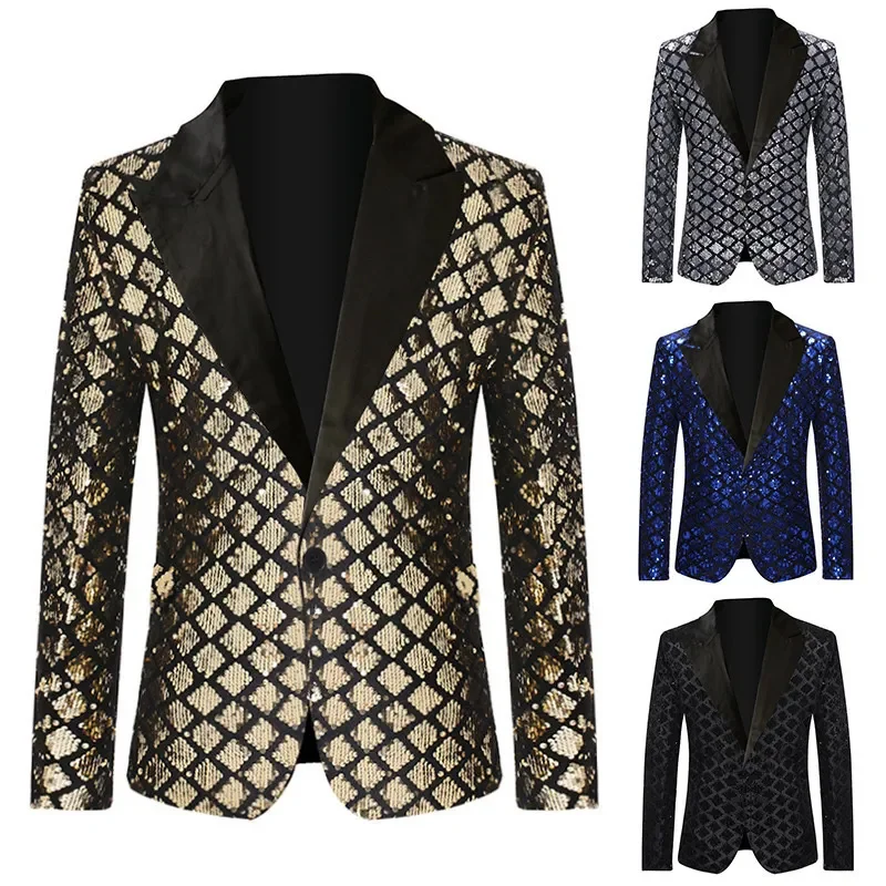 Lente Herfst Herenpak Jasje Dames Podiumbanket Gastheer Feest Diamant Lovertjes Blazer Vintage Mode Full Dress Jas