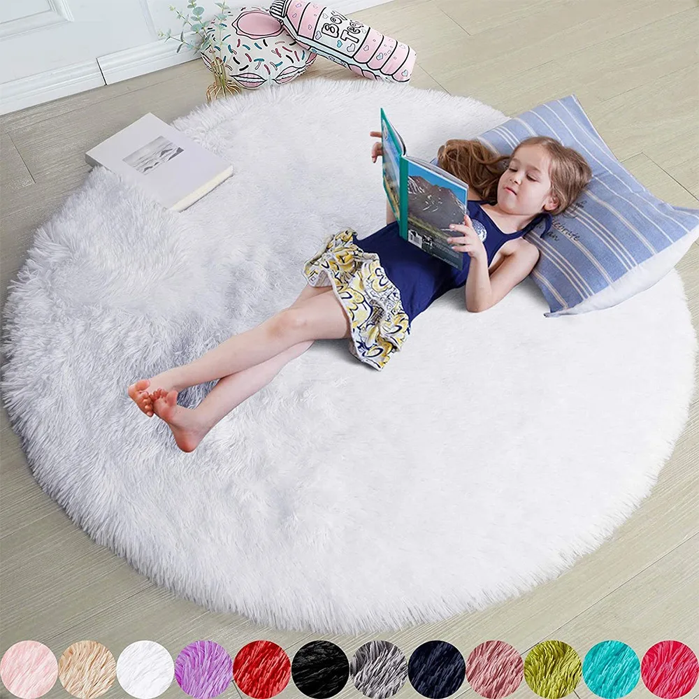 

Plush Round Rug White Children Carpets for Living Room Home Decor Soft Kid Bedroom FloorPlay Mat Baby Room Fluffy Cute Rug