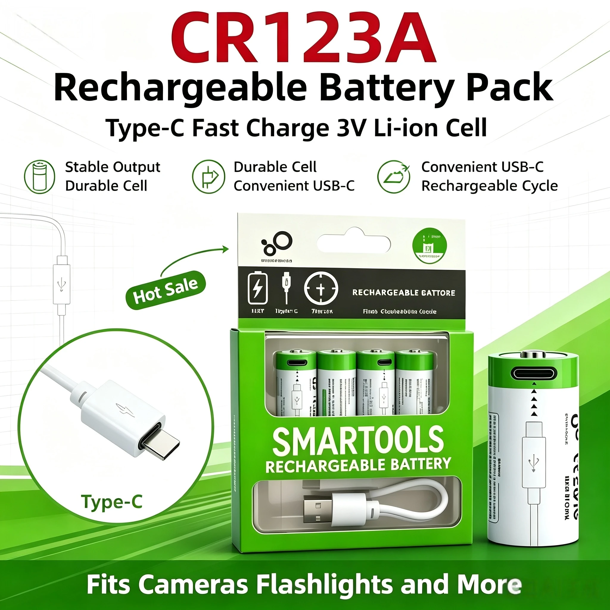 2-20PCS CR123A Rechargeable Batteries 16340 3.7V 700mAh Li-ion Battery For Laser Pen LED Flashlight + Type-C Cable Fast Charging