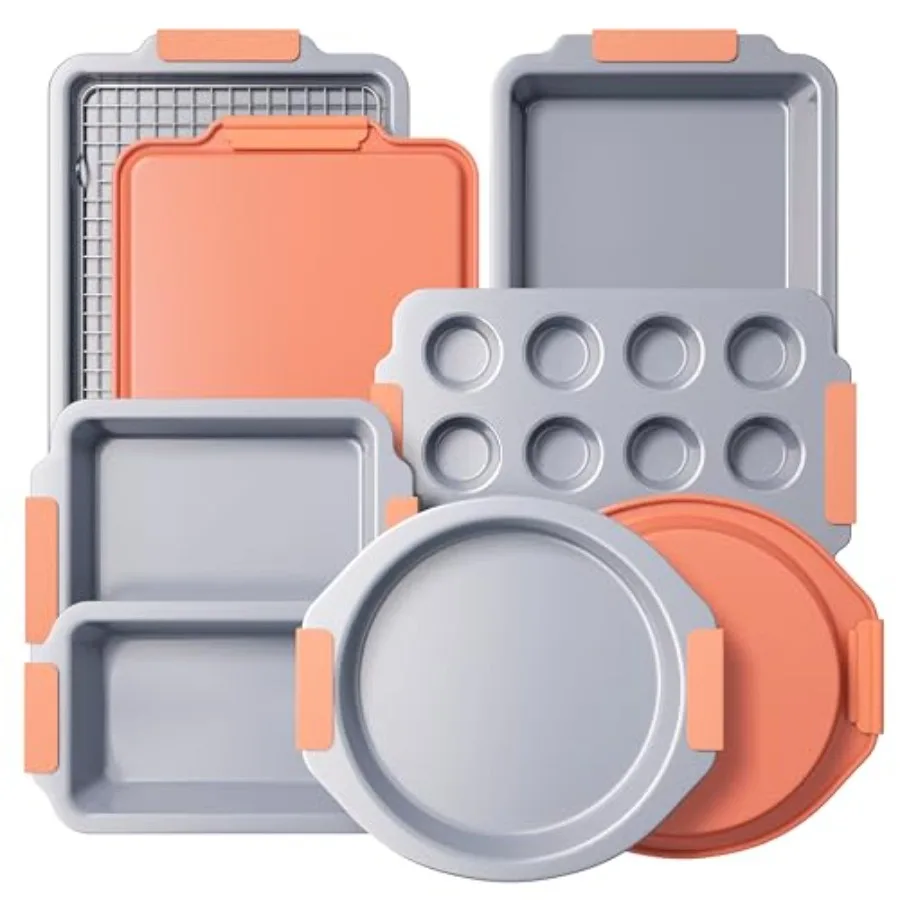 

Набор керамической посуды для выпечки с антипригарным покрытием, 9 предметов, из прочной алюминизированной стали, с силиконовыми ручками, включает противни.