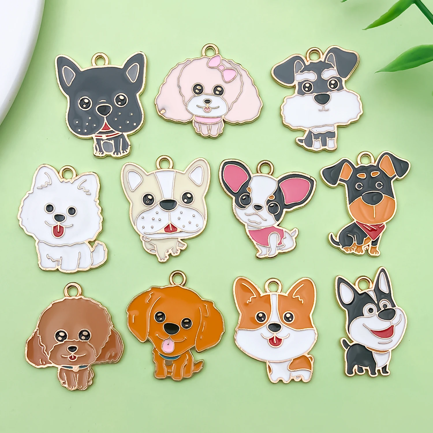 10/11 Uds. De dijes esmaltados de perro de dibujos animados, colgantes de animales de aleación para pulsera DIY, collar, pendientes, accesorios para hacer joyas