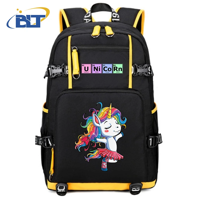 Mochila Impressa Unicórnio para Meninas, Mochila Estudantil do Campus, USB Outdoor Travel Bag, Kids Gift