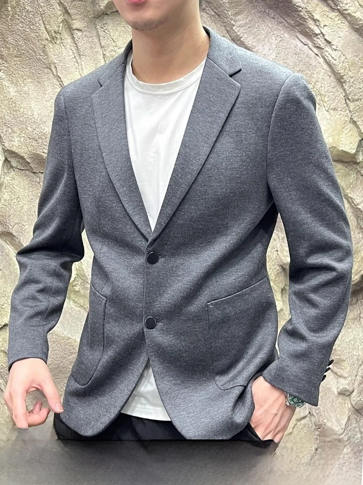 Traje de mezcla de lana informal de alta gama para hombre, traje de negocios de otoño, ligero, de lujo, con soporte de poliéster