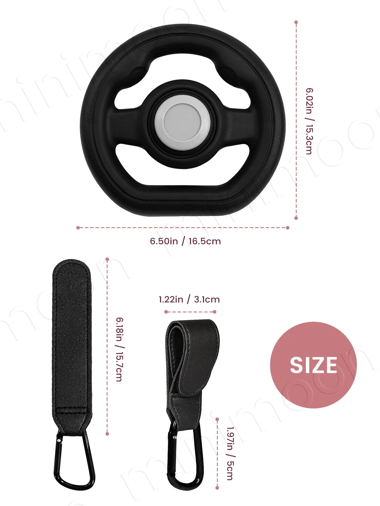 Stroller Steering Wheel with Honk Sound & 2PCS Adjustable Baby Stroller Hooks