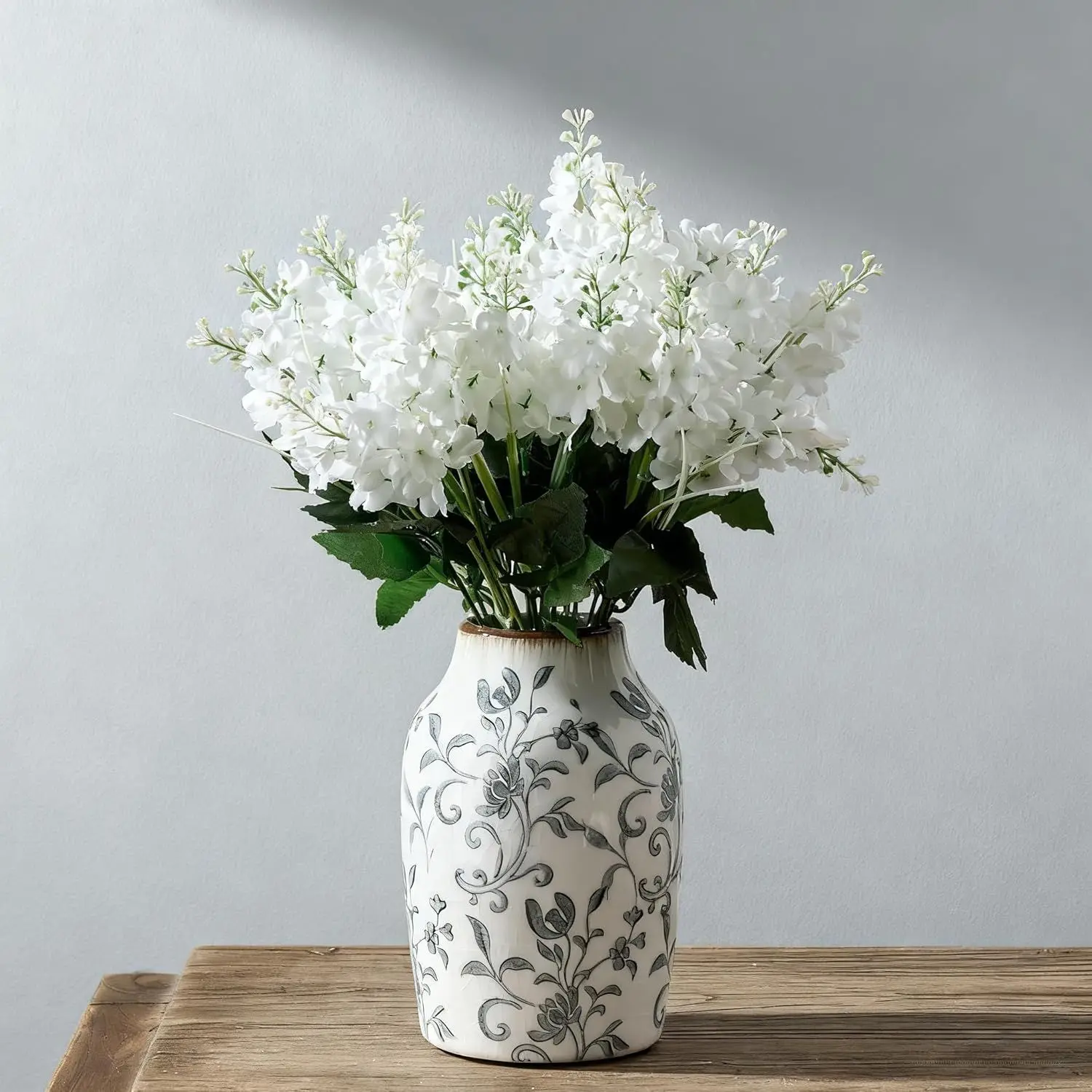 Ceramic Vintage Vase, 7 Inch Retro Ice Cracked Chinoiserie Floral Vase, Rustic Farmhouse Home Decor, Bookshelf, Office