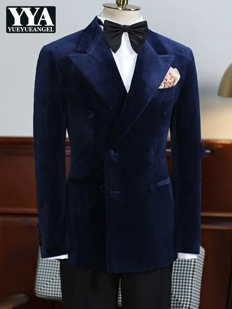 Leisure Male Long Sleeves Turn-Down Collar Blazer Jackets Business Men Solid Color Double Breasted Fashion Suit Outerwear