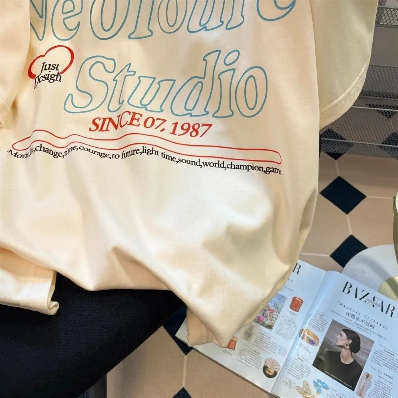 EBAIHUI Letter Printed Women's T-shirt Summer Loose Ladies Short Sleeved Tshirt Retro Casual Versatile Oversized Cute Tee