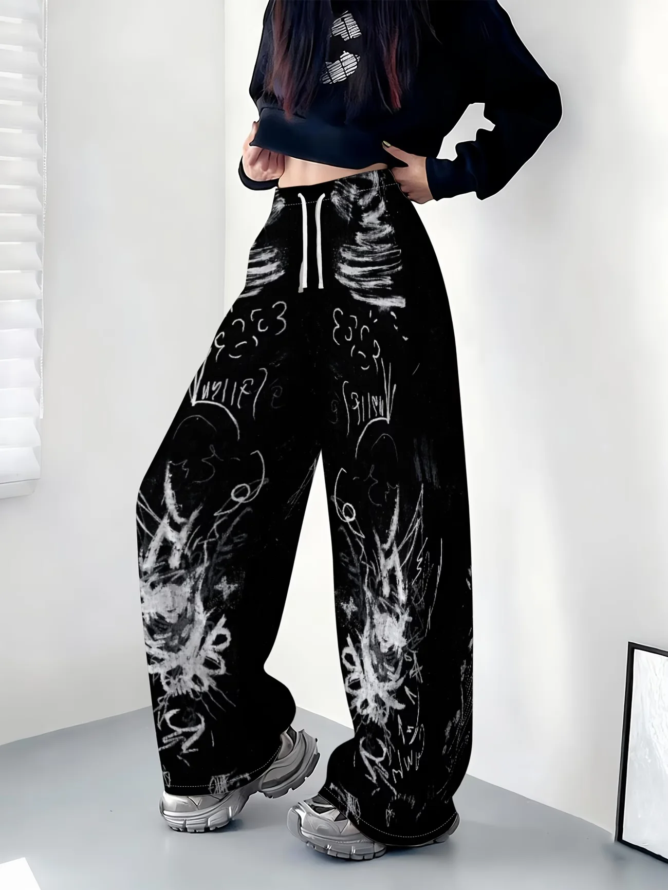 2026 Y2K Trendige Retro-Freizeithose Gothic Direktdruck Bodenlange Hose Übergroße Unisex Streetwear Modehose für Damen und Herren – Detail 8
