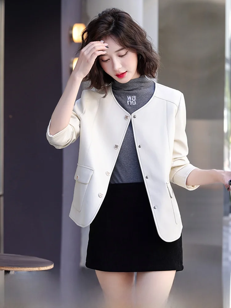 

Женская кожаная куртка из натуральной овчины Haining, новая коллекция Весна-Осень 2025, модная мотоциклетная куртка-косуха, верхняя одежда