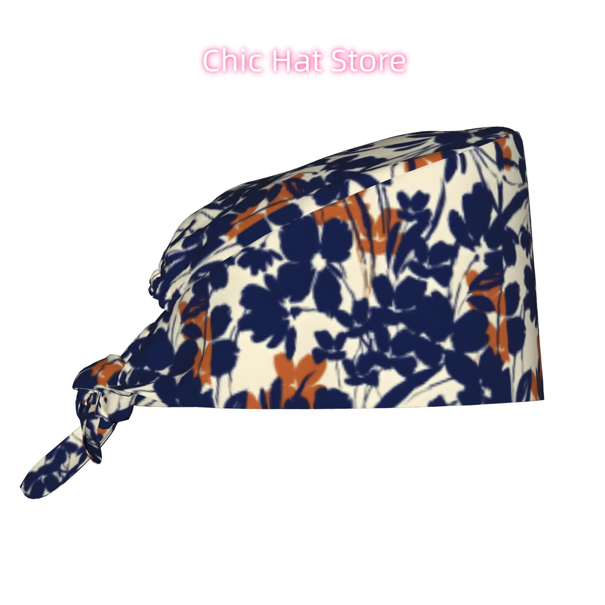 1pc flower Unisex Stylish Printed Work Cap - Lightweight Adjustable Skull Cap Tie-Back Nurse Hat, Dustproof Chef & Cooking Cap,