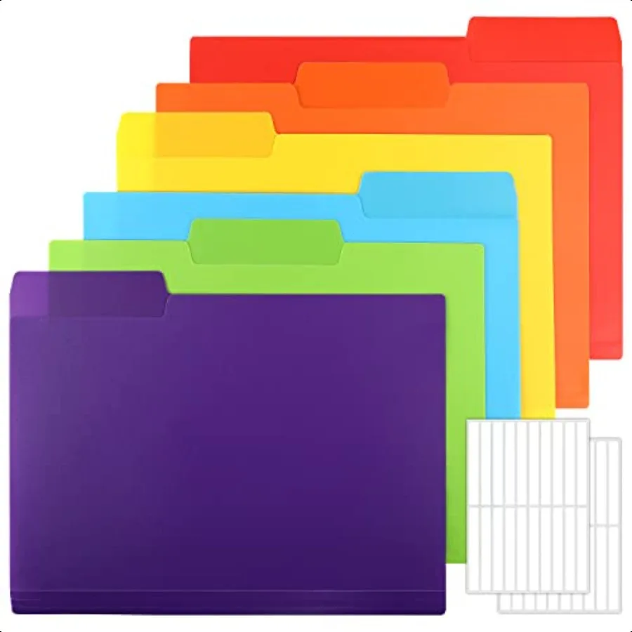

30pcs Colored File Folders 8.6' x 11.6'' Manilla Folders Plastic File Folders 3 Tab Poly Folder 6 Colors with 40pcs Erasable Ca