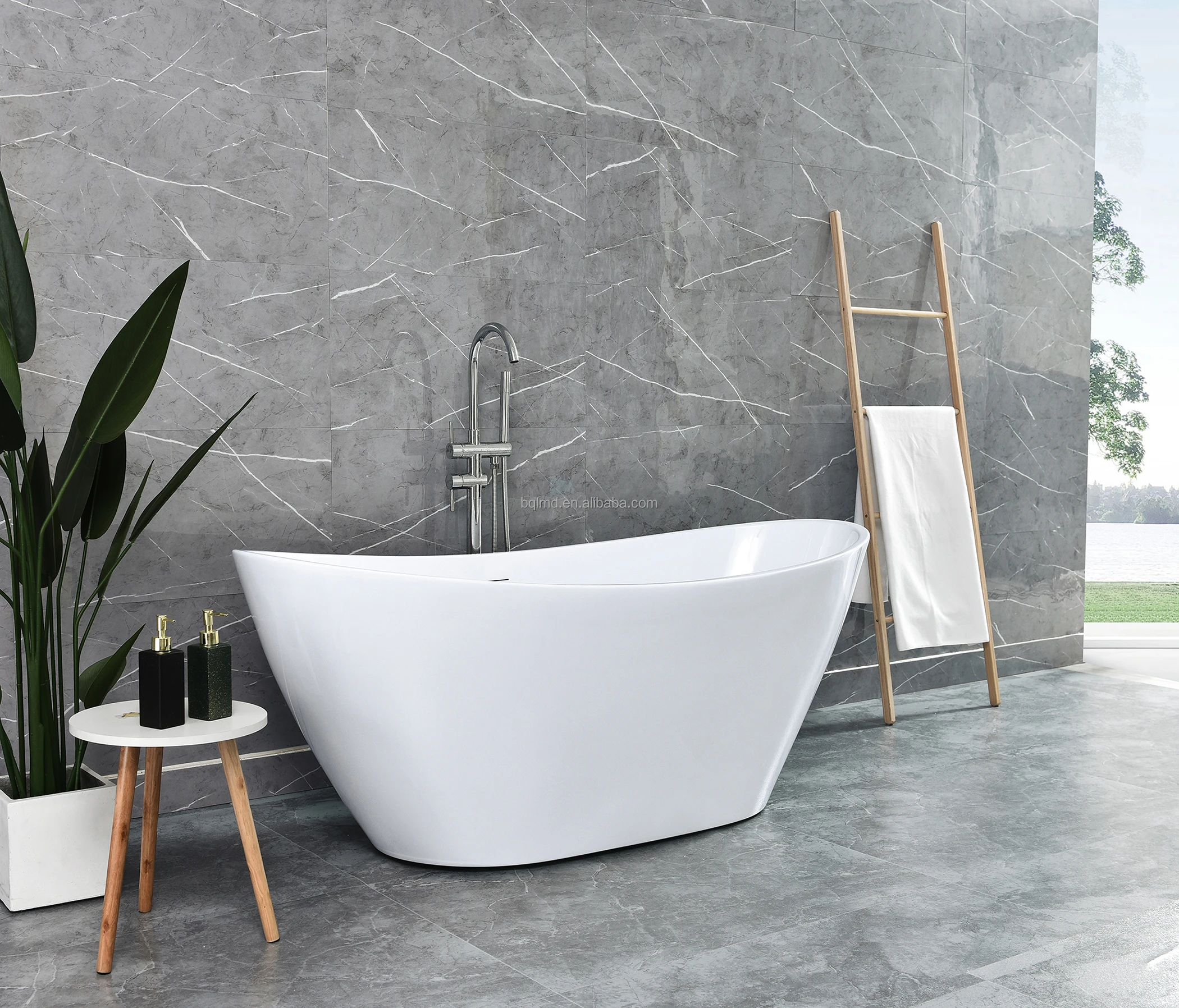 Durable Acrylic Freestanding Bathtub - Modern Soaking Tub with Whirlpool Jets & Glass Shower Door for Adults/Spa