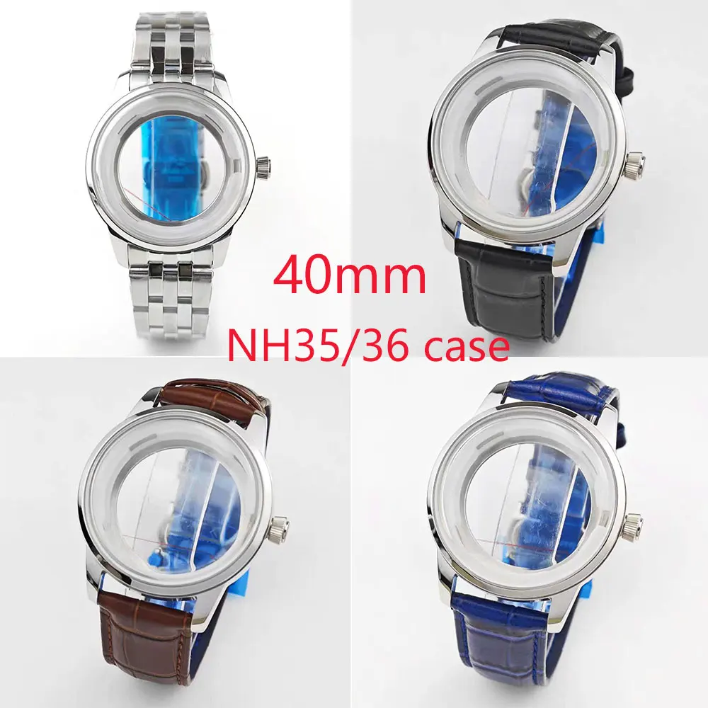Watch NH35 Case 40mm Butterfly Double Buckle Leather Strap fit 35mm dial Modification Watch Accessories for NH35/NH36 Movement