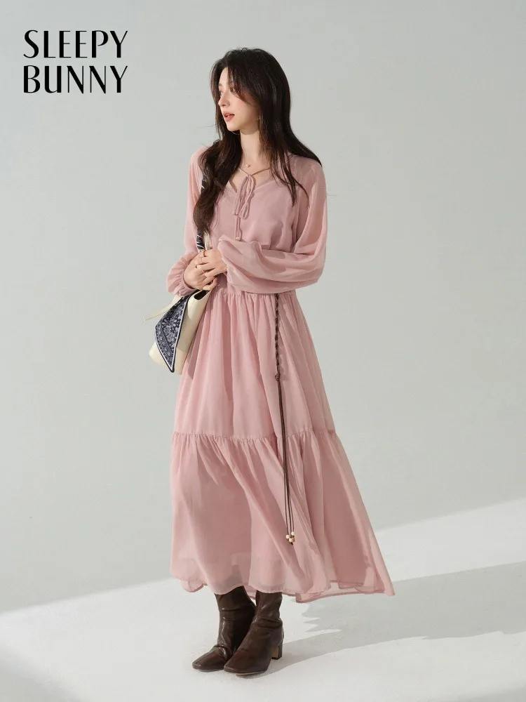 

Elegant Chiffon Maxi Dress V Neck Long Sleeve Dress Autumn High Waist Ruffle Tiered Gown Women Slimming Flowy Party Outfit
