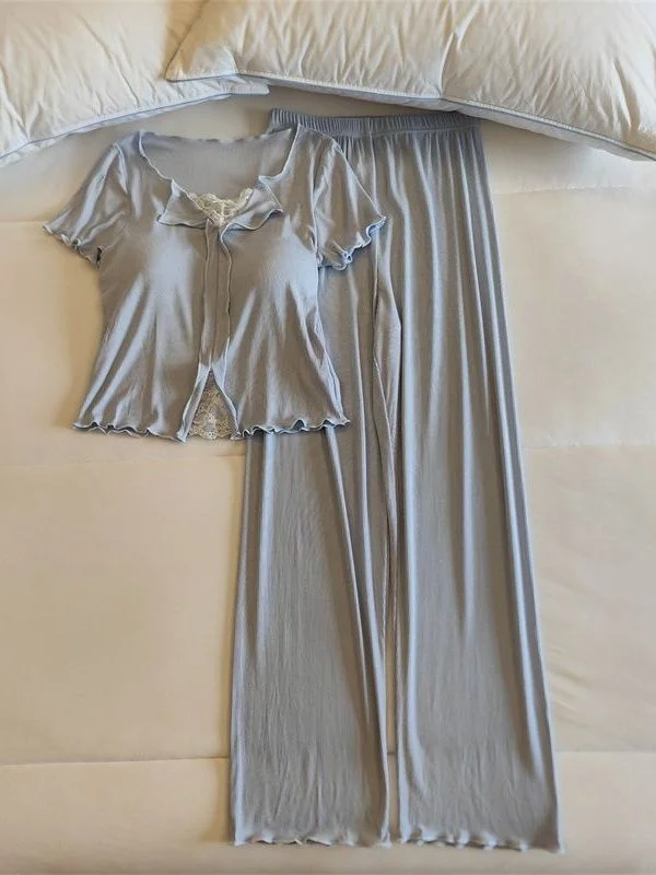 

Sweet Pure Desire Women's Modal Sleepwear Short Sleeve Long Pants Set Thin One-Piece Home Clothes Spring Summer Collection