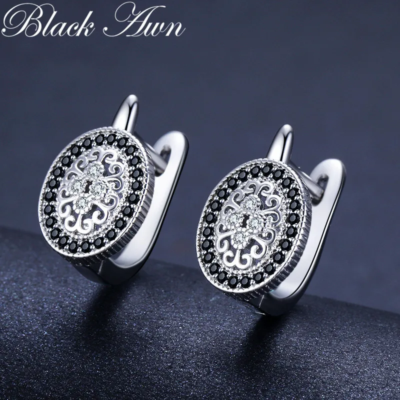 

Fashion Creative Rhodium Plated Black Zircon Earrings vintage Non Tarnish Womens 925 Copper Earring