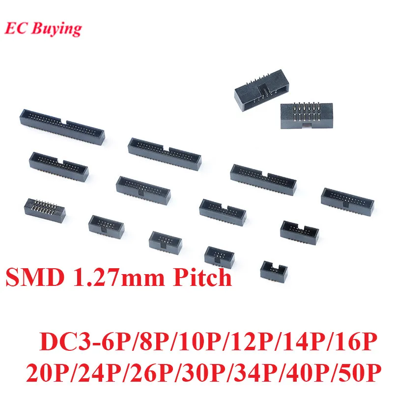 10pcs DC3 1.27mm Pitch DC3-6/8/10/12/14/16/20/24/26/30/34/40/50P Pin IDC Socket Connector Double Row SMD Pin Male Header