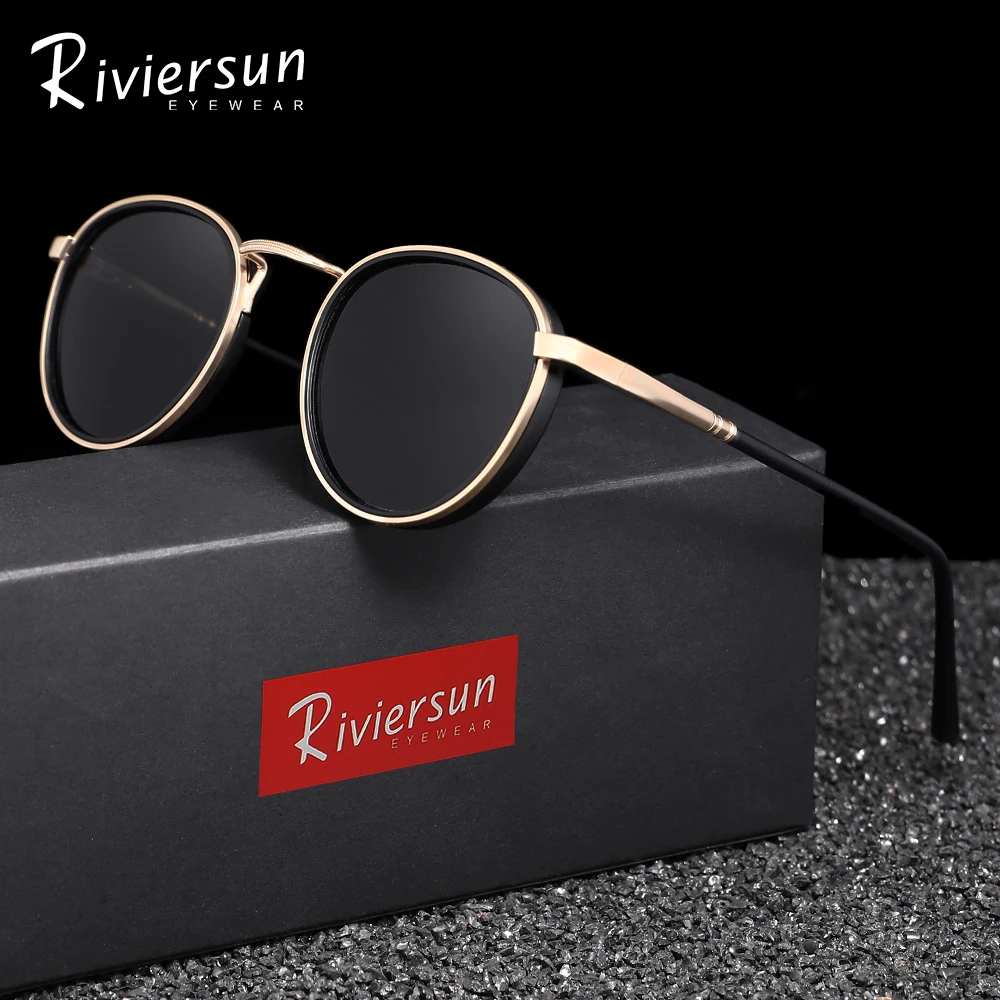 RIVIERSUN gafas de sol clásicas para hombre polarizadas UV400 montura redonda antideslumbrante para conducir viajes gafas Vintage a la moda