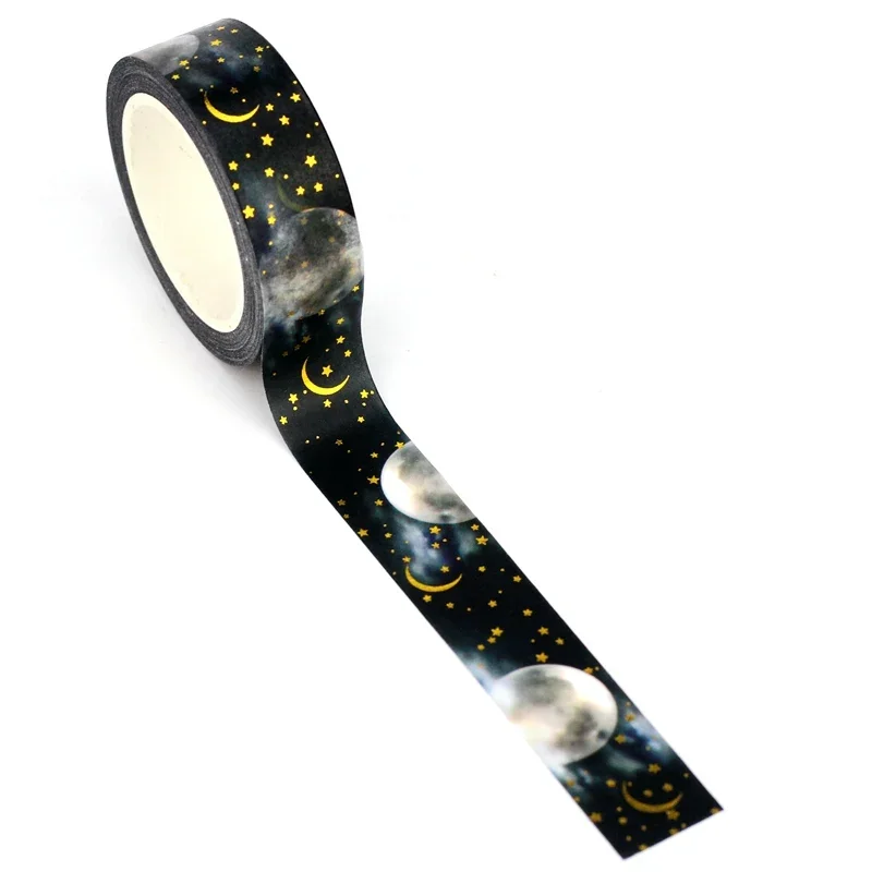 NEW 1PC 10M Decorative Gold Foil Moon and Stars Washi Tape for Scrapbooking Journaling Adhesive Masking Tape Cute Papeleria