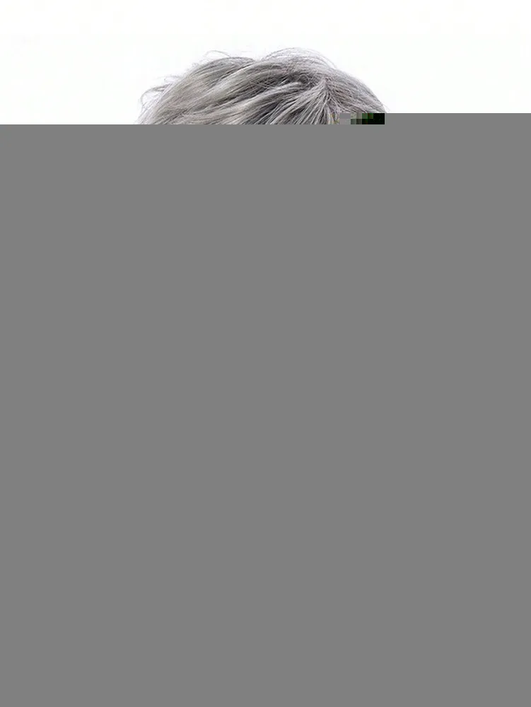 Peruca sintética feminina cinza curta encaracolada com corte pixie em camadas de 10 polegadas