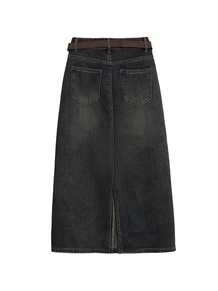 Jupe mi-longue en jean taille haute pour femmes, nouvelle collection automne, amincissante, Vintage, longueur f, pour les déplacements, couleur Pure