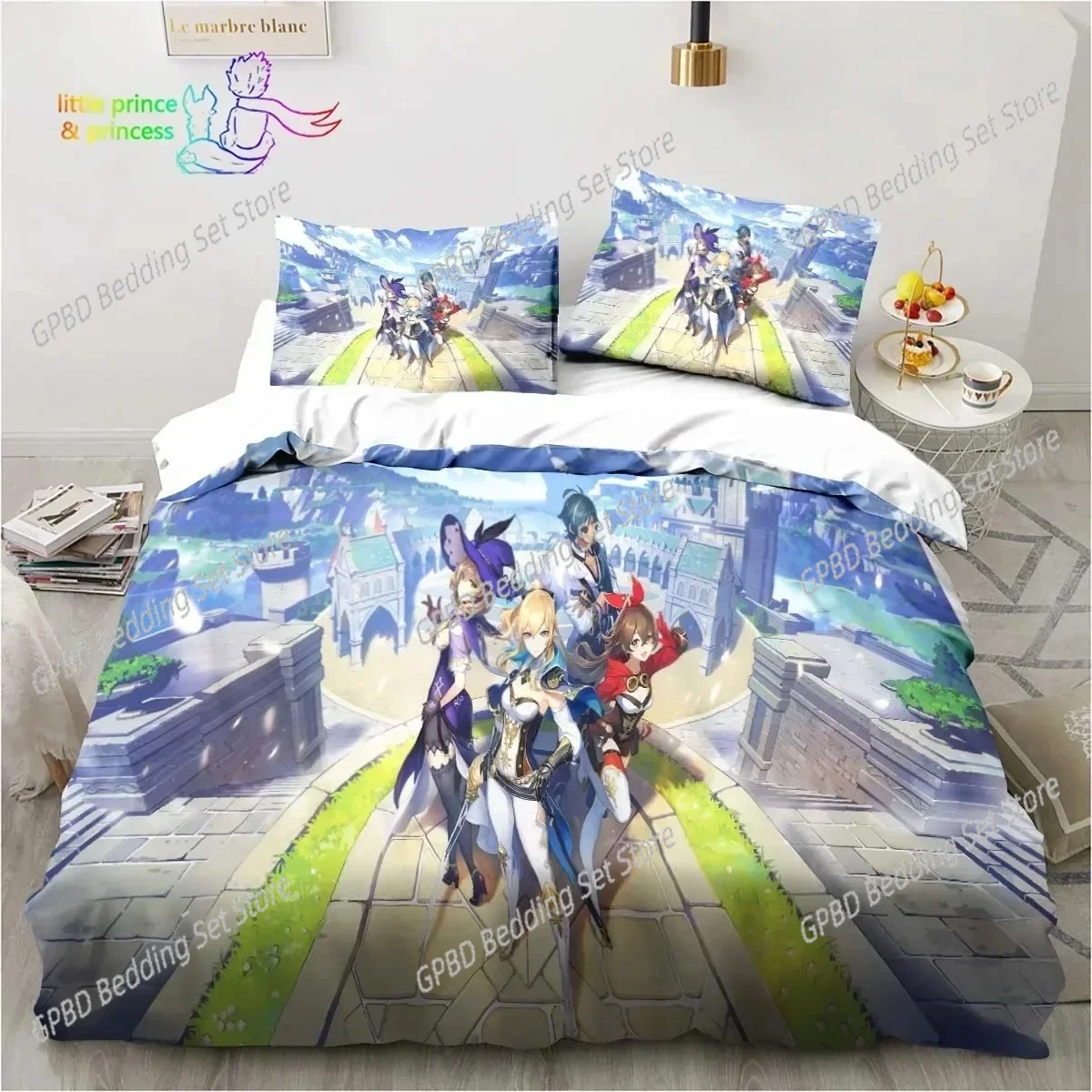

Genshin Impact Anime Printed Bedding Set Single Twin Double Queen King Cal King Size Bed Linen Set