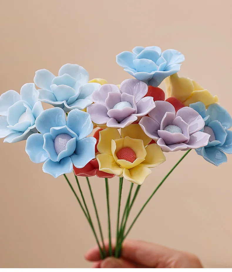 5 Stück Wildblumen Hochtemperaturbeständige Handgefertigte Keramik-Simulationsblumen Ewige Blumen für Geschenke und Heimdekoration – Detail 3