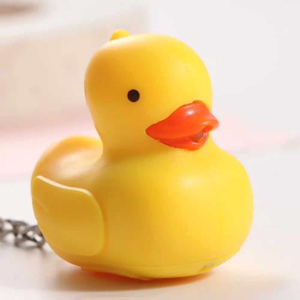 Creative Cartoon Yellow Duck Keychain Model Animal Shape Sound Light Keychain Mini Light-up LED Duck Keyring Festival Gifts