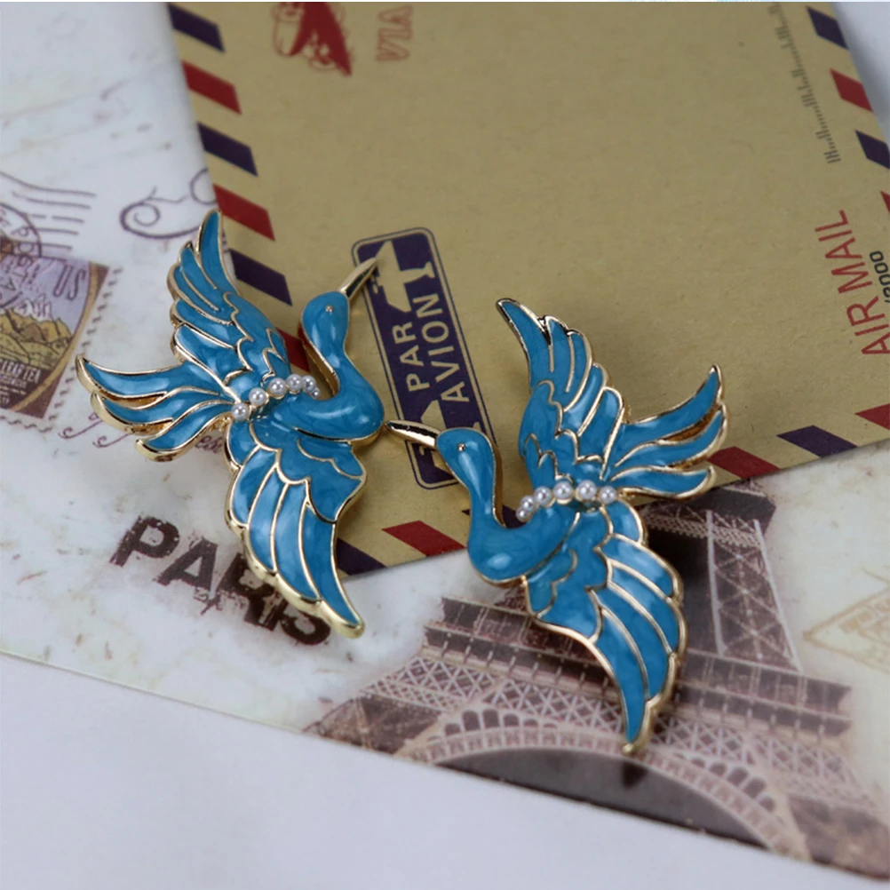 

2pcs Enamel Crane Brooch Vintage Chinese Style Red Crowned Breastpin For Lovers Couples Left Right Alloy Brooch For Shawl Scarf