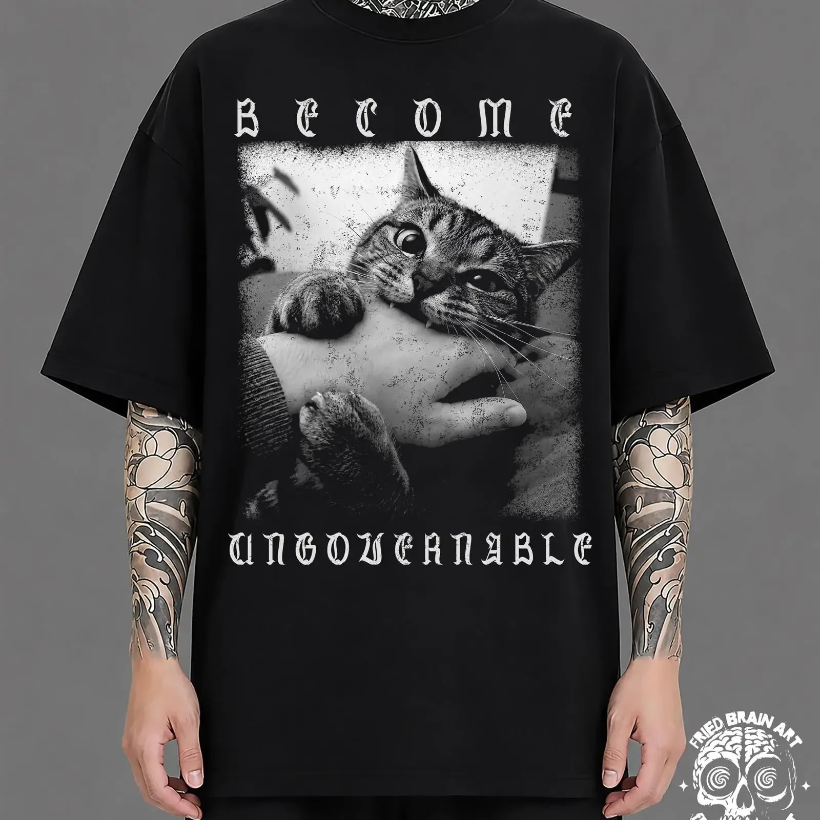 Become Ungovernable Funny Cat Biting Hand T shirt Silly Cats Cotton Gag s vintage Washed Soft designer clothes homme streetwear