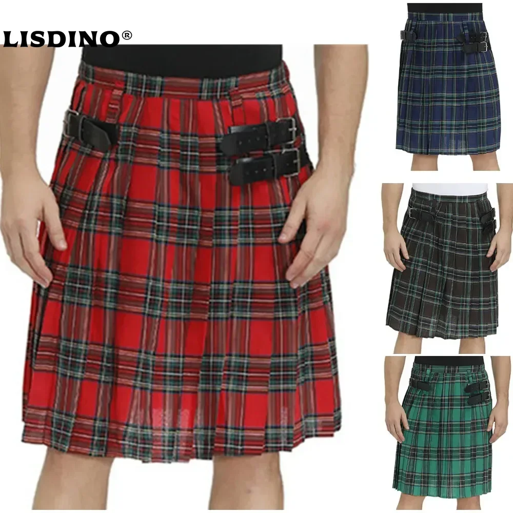 

LisdinoScottish Mens Traditional Kilt With Bilateral Belt Highland Tartan Pleated Male Kilt