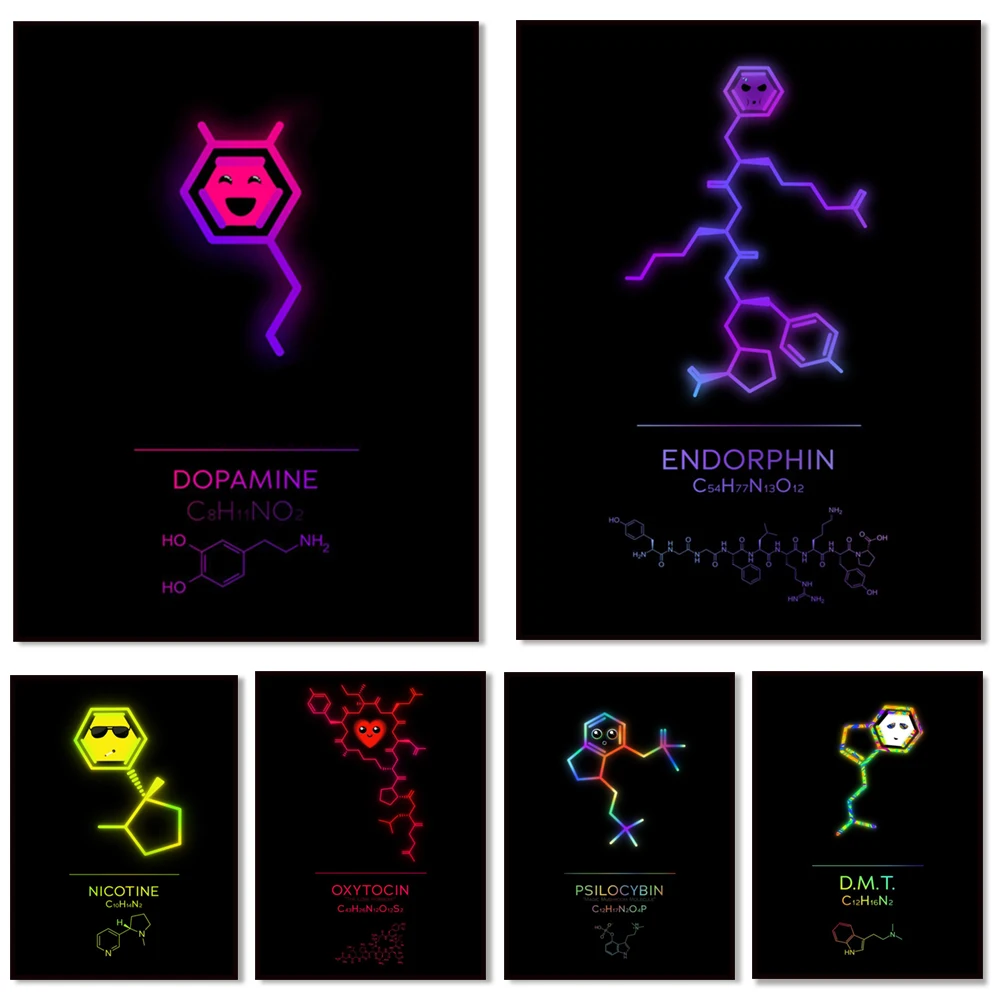 Neon renderings chemical elements molecular science teacher wall art canvas painting Nordic poster living room decoration