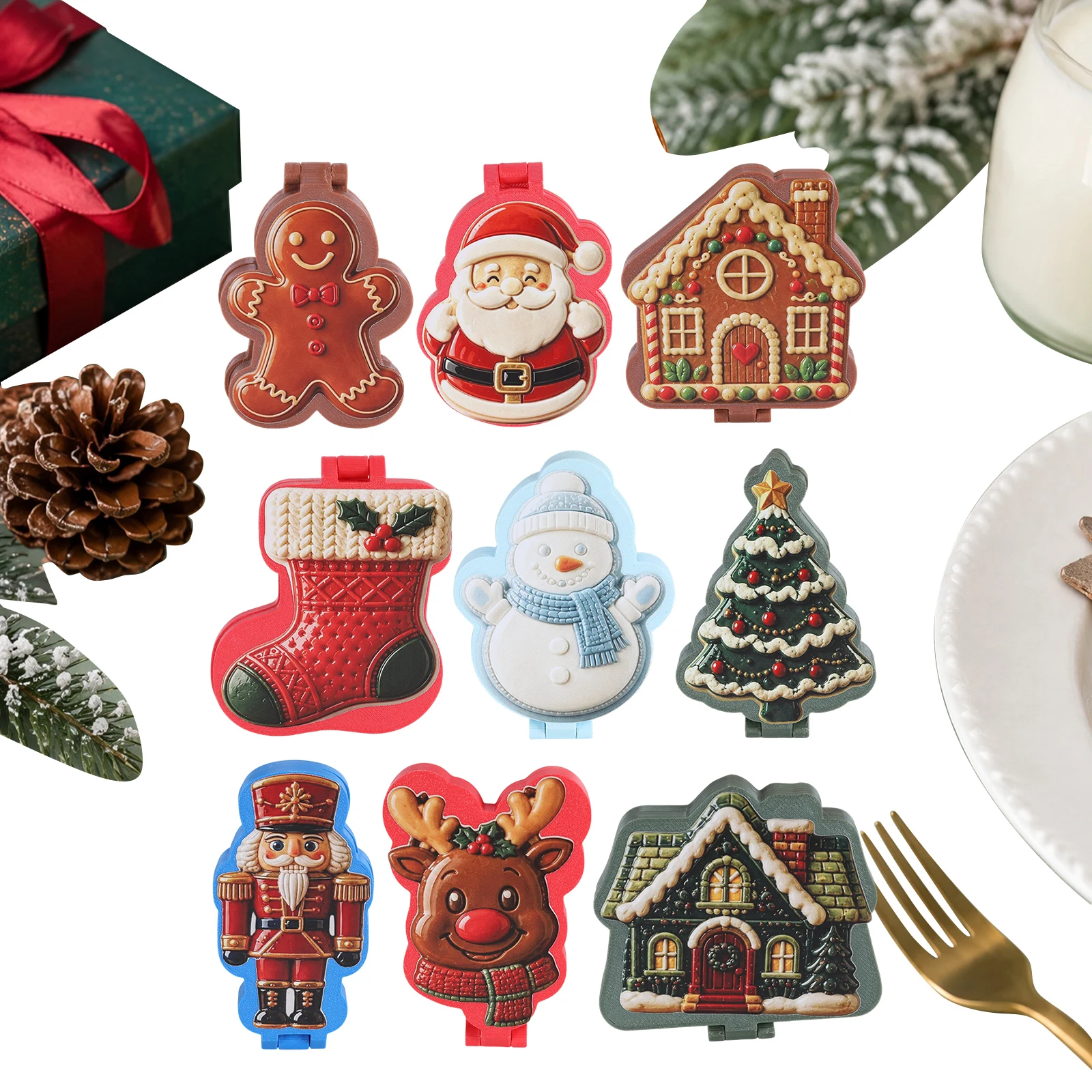 Reusable Holiday Baking Molds Christmas Mini Pie Embossed Cookie Pastry Press Gingerbread Man Santa for SNOWMAN Soldier Set
