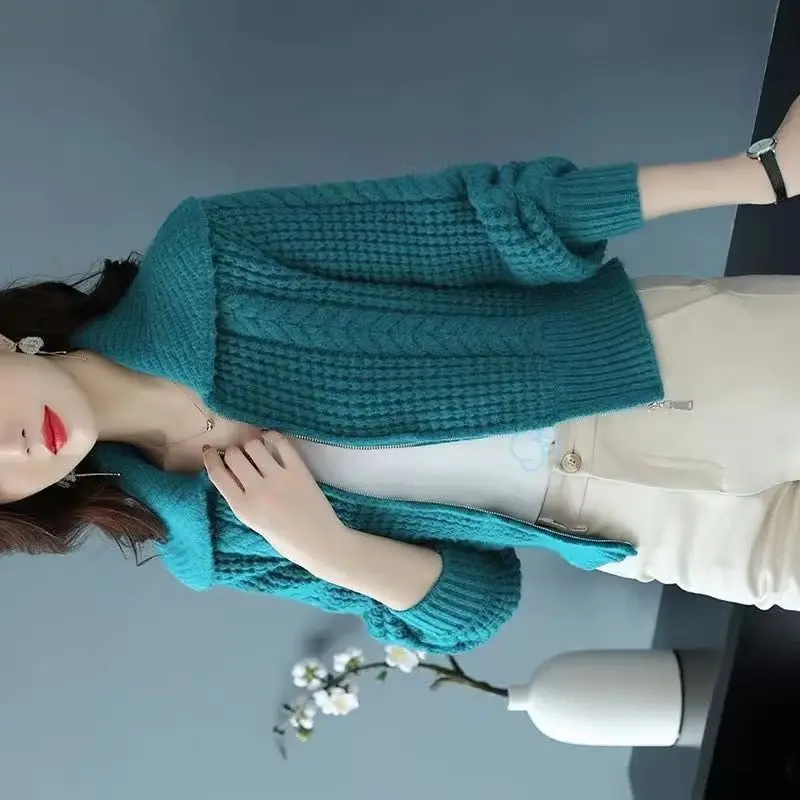 

Новый корейский свободный вязаный кардиган, женская верхняя одежда, однотонный свитер на молнии, пальто, женский повседневный короткий трикотаж, женские топы