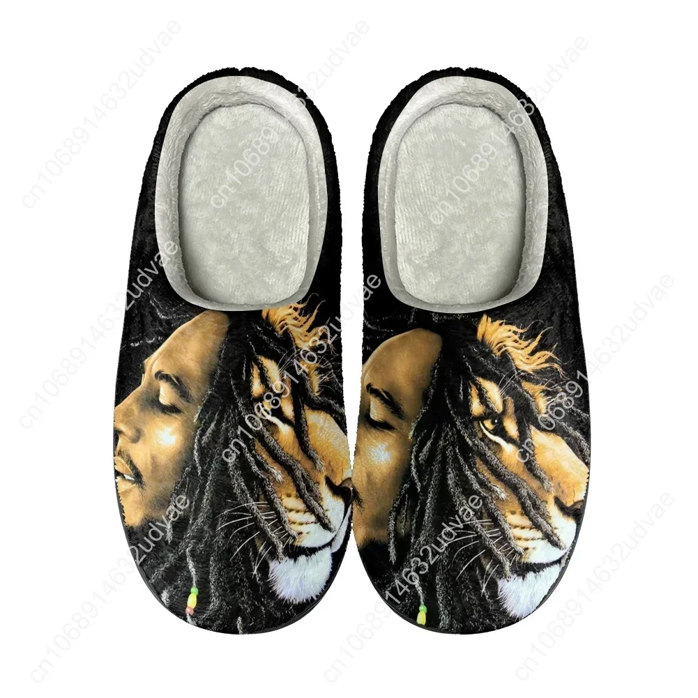 Bob Marley Reggae Rasta Singer Home Cotton Custom Slippers Sandals Plush Casual Keep Warm Mens Womens Shoes Thermal Slipper