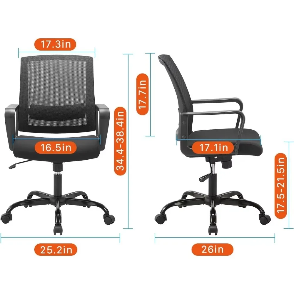 Ergonômico Rolling Mesh Desk Chair, apoio lombar executivo, design giratório ajustável