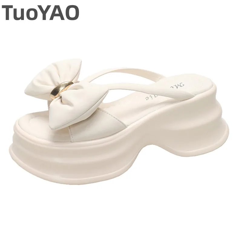 

7CM Platform Slippers Sandals Woman Bowknot Thick Sole Slippers Women Chunky Flip Flops Summer Casual Beach Slides Zapatos Mujer