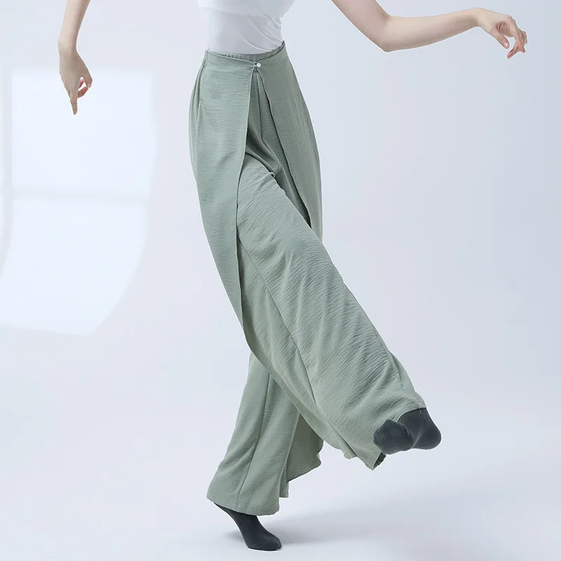 Women High Waist Culottes Loose Wide Leg Pants Classical Modern National Folk Dance Practice Wear Elegant Flowy Skirt A Straight